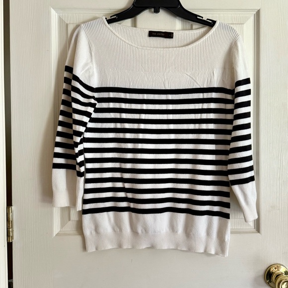 The Limited Black & Cream Striped Boatneck Sweater Size Large - Picture 7 of 8